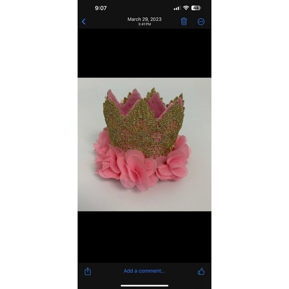 Baby First Birthday Hat Crown Gold Pink Roses w Elastic Small Photo Shoot Party - Picture 9 of 11